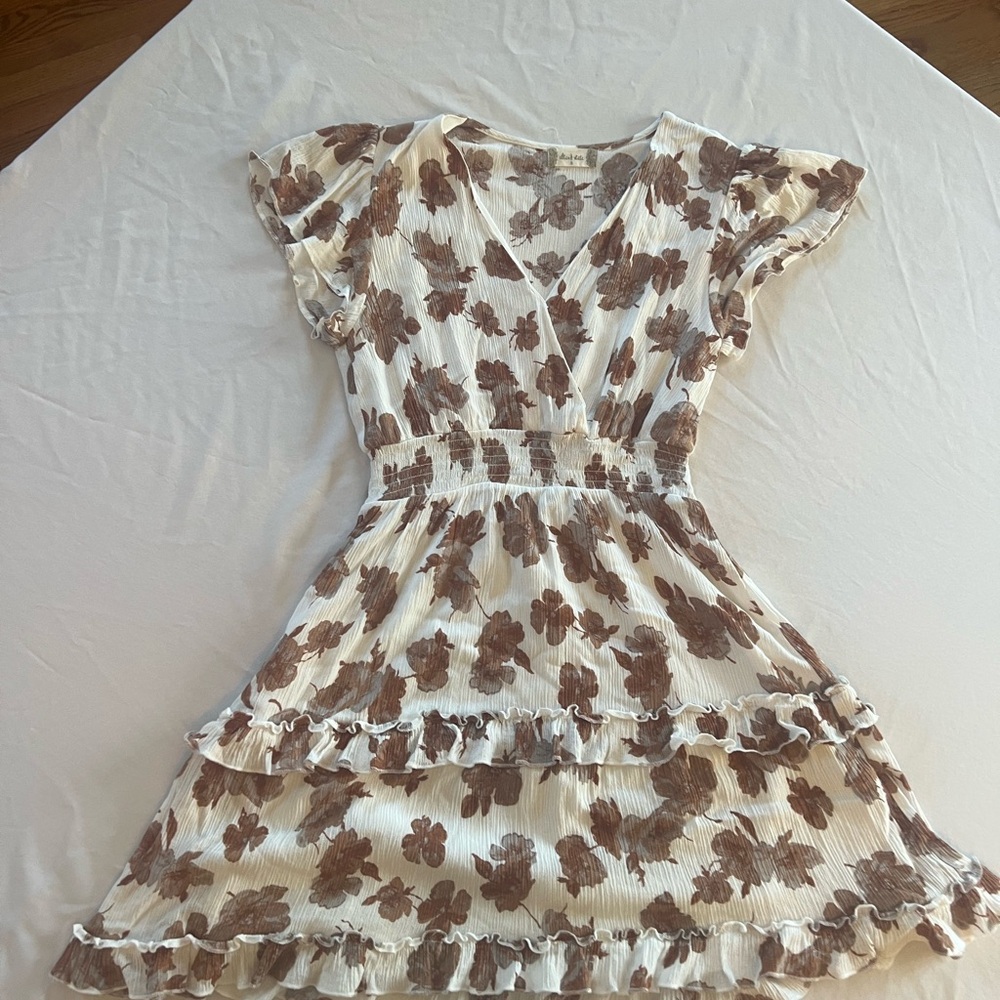 Altar'd State White and Brown Floral Top